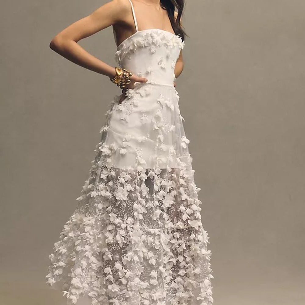 Helsi Audrey Square-Neck Floral Appliqué Sheer Midi Dress